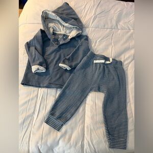 Kids Hooded Sweatshirt & Striped Jogger Set - Slate Blue